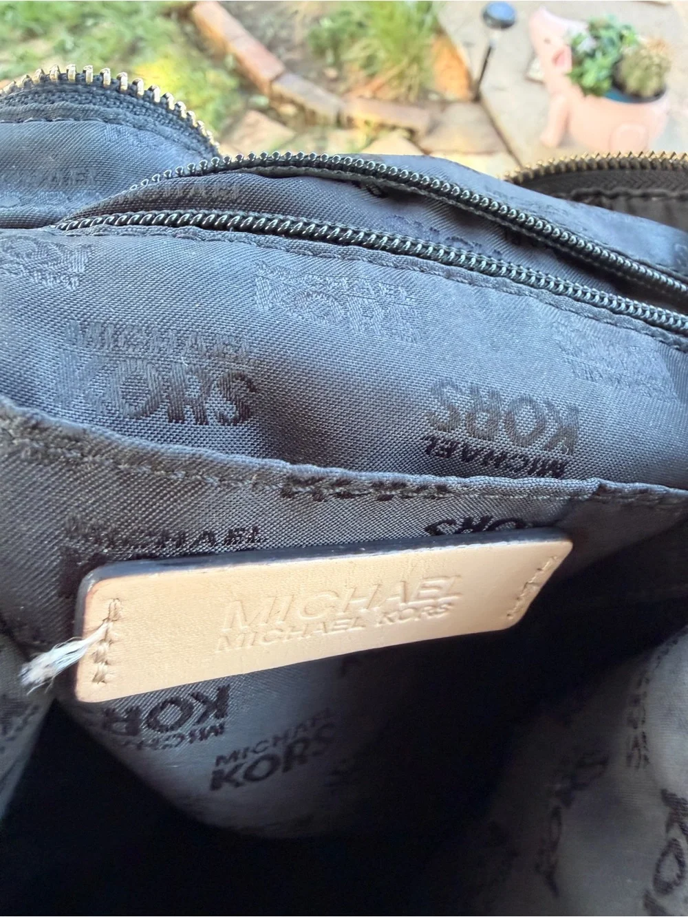 Michael Kors Black Leather Tote with Light Beige Straps